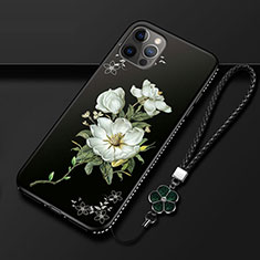 Handyhülle Silikon Hülle Gummi Schutzhülle Flexible Blumen für Apple iPhone 12 Pro Max Schwarz