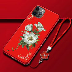 Handyhülle Silikon Hülle Gummi Schutzhülle Flexible Blumen für Apple iPhone 12 Pro Rot