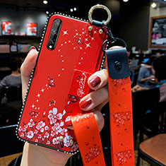 Handyhülle Silikon Hülle Gummi Schutzhülle Flexible Blumen für Huawei Enjoy 10S Rot