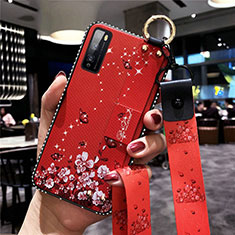 Handyhülle Silikon Hülle Gummi Schutzhülle Flexible Blumen für Huawei Enjoy 20 Pro 5G Rot