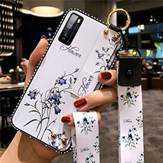 Handyhülle Silikon Hülle Gummi Schutzhülle Flexible Blumen für Huawei Enjoy 20 Pro 5G Weiß