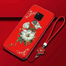 Handyhülle Silikon Hülle Gummi Schutzhülle Flexible Blumen für Huawei Mate 20 X 5G Rot