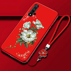 Handyhülle Silikon Hülle Gummi Schutzhülle Flexible Blumen für Huawei Nova 5 Pro Rot