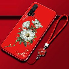 Handyhülle Silikon Hülle Gummi Schutzhülle Flexible Blumen für Huawei Nova 6 5G Rot