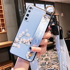 Handyhülle Silikon Hülle Gummi Schutzhülle Flexible Blumen für Huawei Nova 7 Pro 5G Hellblau