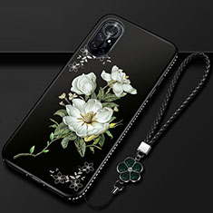 Handyhülle Silikon Hülle Gummi Schutzhülle Flexible Blumen für Huawei Nova 8 5G Schwarz