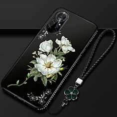 Handyhülle Silikon Hülle Gummi Schutzhülle Flexible Blumen für Huawei Nova 8 Pro 5G Schwarz