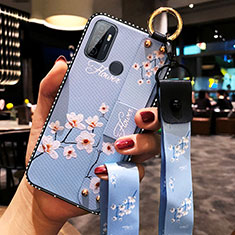 Handyhülle Silikon Hülle Gummi Schutzhülle Flexible Blumen für Oppo A32 Hellblau