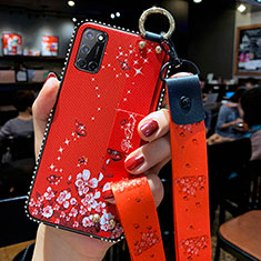 Handyhülle Silikon Hülle Gummi Schutzhülle Flexible Blumen für Oppo A72 Rot