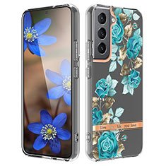 Handyhülle Silikon Hülle Gummi Schutzhülle Flexible Blumen für Samsung Galaxy S21 FE 5G Cyan