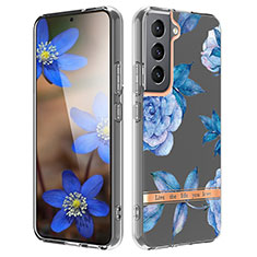 Handyhülle Silikon Hülle Gummi Schutzhülle Flexible Blumen für Samsung Galaxy S22 Plus 5G Blau