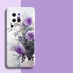 Handyhülle Silikon Hülle Gummi Schutzhülle Flexible Blumen für Vivo X80 Pro 5G Violett