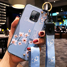 Handyhülle Silikon Hülle Gummi Schutzhülle Flexible Blumen für Xiaomi Redmi 10X Pro 5G Hellblau