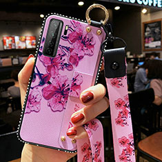 Handyhülle Silikon Hülle Gummi Schutzhülle Flexible Blumen K01 für Huawei Nova 7 SE 5G Violett