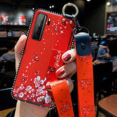 Handyhülle Silikon Hülle Gummi Schutzhülle Flexible Blumen K01 für Huawei P40 Lite 5G Rot