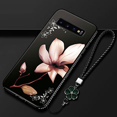 Handyhülle Silikon Hülle Gummi Schutzhülle Flexible Blumen K01 für Samsung Galaxy S10 5G Braun