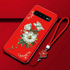 Handyhülle Silikon Hülle Gummi Schutzhülle Flexible Blumen K01 für Samsung Galaxy S10 5G Rot