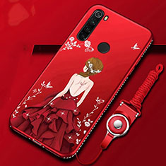 Handyhülle Silikon Hülle Gummi Schutzhülle Flexible Blumen K01 für Xiaomi Redmi Note 8 (2021) Rot