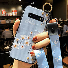 Handyhülle Silikon Hülle Gummi Schutzhülle Flexible Blumen K02 für Samsung Galaxy S10 Hellblau
