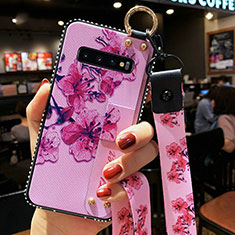 Handyhülle Silikon Hülle Gummi Schutzhülle Flexible Blumen K02 für Samsung Galaxy S10 Plus Violett