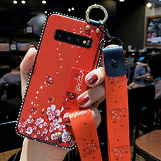 Handyhülle Silikon Hülle Gummi Schutzhülle Flexible Blumen K02 für Samsung Galaxy S10 Rot