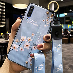 Handyhülle Silikon Hülle Gummi Schutzhülle Flexible Blumen K05 für Xiaomi Mi A3 Hellblau