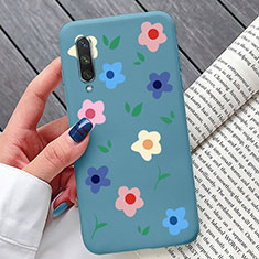 Handyhülle Silikon Hülle Gummi Schutzhülle Flexible Blumen K07 für Xiaomi Mi A3 Blau