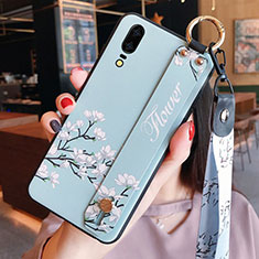 Handyhülle Silikon Hülle Gummi Schutzhülle Flexible Blumen K08 für Huawei P20 Cyan