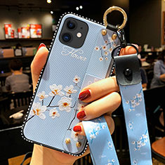 Handyhülle Silikon Hülle Gummi Schutzhülle Flexible Blumen S01 für Apple iPhone 12 Mini Hellblau