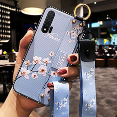 Handyhülle Silikon Hülle Gummi Schutzhülle Flexible Blumen S01 für Huawei Nova 6 Hellblau