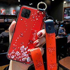 Handyhülle Silikon Hülle Gummi Schutzhülle Flexible Blumen S01 für Huawei Nova 6 SE Rot