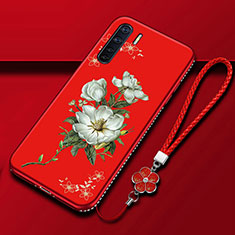 Handyhülle Silikon Hülle Gummi Schutzhülle Flexible Blumen S01 für Oppo A91 Rot
