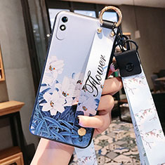 Handyhülle Silikon Hülle Gummi Schutzhülle Flexible Blumen S01 für Xiaomi Redmi 9A Blau