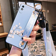 Handyhülle Silikon Hülle Gummi Schutzhülle Flexible Blumen S01 für Xiaomi Redmi 9A Hellblau