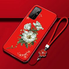 Handyhülle Silikon Hülle Gummi Schutzhülle Flexible Blumen S02 für Huawei Honor 30S Rot