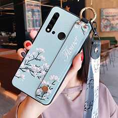 Handyhülle Silikon Hülle Gummi Schutzhülle Flexible Blumen S02 für Huawei P20 Lite (2019) Cyan