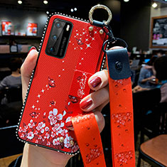 Handyhülle Silikon Hülle Gummi Schutzhülle Flexible Blumen S02 für Huawei P40 Rot