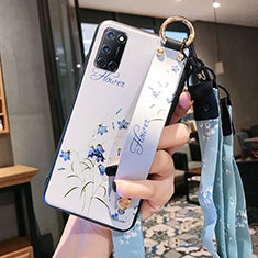 Handyhülle Silikon Hülle Gummi Schutzhülle Flexible Blumen S02 für Oppo A52 Weiß