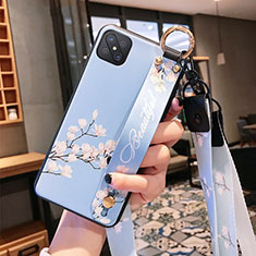 Handyhülle Silikon Hülle Gummi Schutzhülle Flexible Blumen S02 für Oppo A92s 5G Hellblau