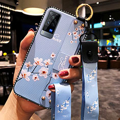 Handyhülle Silikon Hülle Gummi Schutzhülle Flexible Blumen S02 für Vivo X60 Pro 5G Hellblau