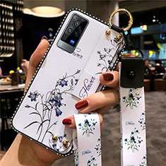 Handyhülle Silikon Hülle Gummi Schutzhülle Flexible Blumen S02 für Vivo X60 Pro 5G Weiß