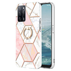 Handyhülle Silikon Hülle Gummi Schutzhülle Flexible Modisch Muster mit Fingerring Ständer Y01B für Oppo A55 5G Rosa