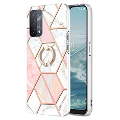 Handyhülle Silikon Hülle Gummi Schutzhülle Flexible Modisch Muster mit Fingerring Ständer Y01B für Oppo A74 5G Rosa