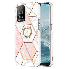 Handyhülle Silikon Hülle Gummi Schutzhülle Flexible Modisch Muster mit Fingerring Ständer Y01B für Oppo A94 5G Rosa