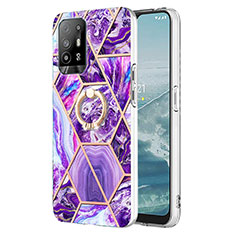 Handyhülle Silikon Hülle Gummi Schutzhülle Flexible Modisch Muster mit Fingerring Ständer Y01B für Oppo F19 Pro+ Plus 5G Violett