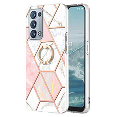 Handyhülle Silikon Hülle Gummi Schutzhülle Flexible Modisch Muster mit Fingerring Ständer Y01B für Oppo Reno6 Pro 5G Rosa