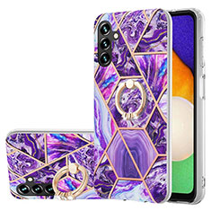 Handyhülle Silikon Hülle Gummi Schutzhülle Flexible Modisch Muster mit Fingerring Ständer Y01B für Samsung Galaxy A04s Violett