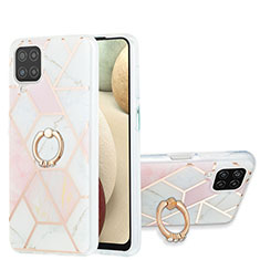 Handyhülle Silikon Hülle Gummi Schutzhülle Flexible Modisch Muster mit Fingerring Ständer Y01B für Samsung Galaxy A12 Rosa