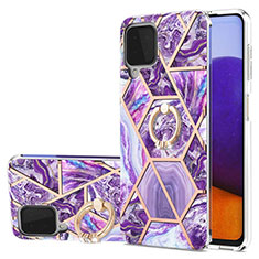 Handyhülle Silikon Hülle Gummi Schutzhülle Flexible Modisch Muster mit Fingerring Ständer Y01B für Samsung Galaxy A22 4G Violett