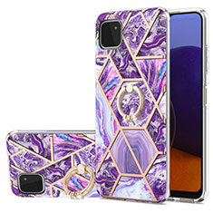 Handyhülle Silikon Hülle Gummi Schutzhülle Flexible Modisch Muster mit Fingerring Ständer Y01B für Samsung Galaxy A22s 5G Violett